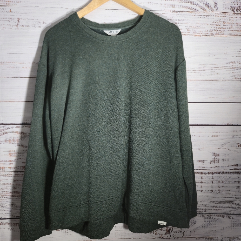 Women's Orvis Sz Large Olive Green Long Sleeve Soft Sweatshirt Pullover Outdoors